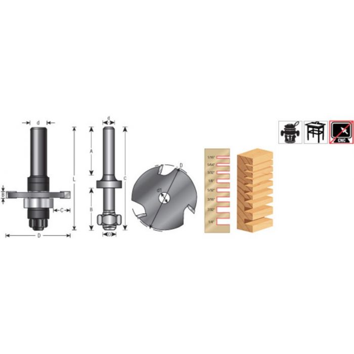 3 Wing Slotting Cutter Assemblies, 1/4" Shank