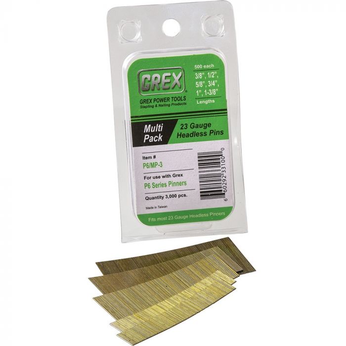 3,000 per box Pack GREX P6/MP-3 23 Gauge Multi-Pack Headless Pins 2- 