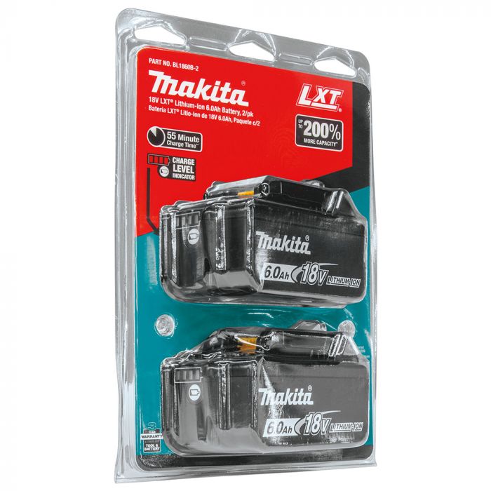 Makita BL1860B-2 LXT 18V 6.0 Ah Lithium‑Ion Battery, 2 Piece