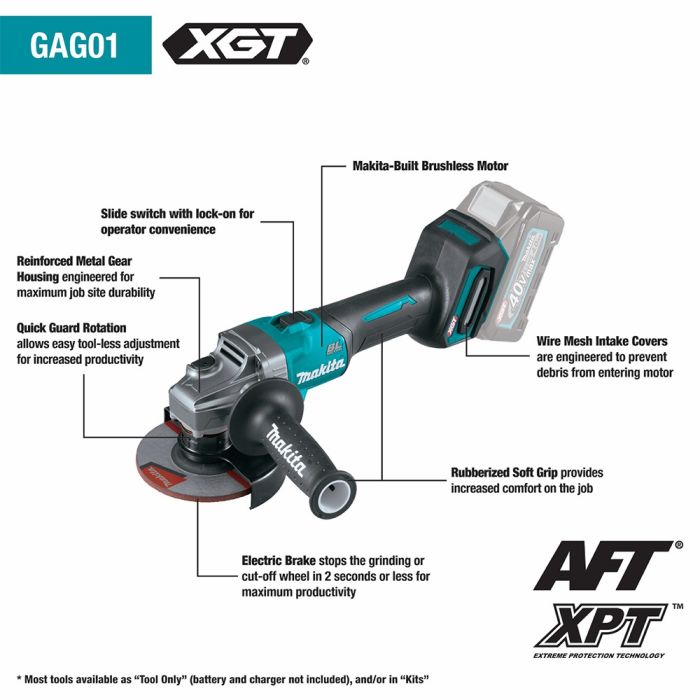 Makita GAG01Z XGT 4‑1/2 - 5 40V MAX Cordless Angle Grinder with Electric  Brake, BareTool