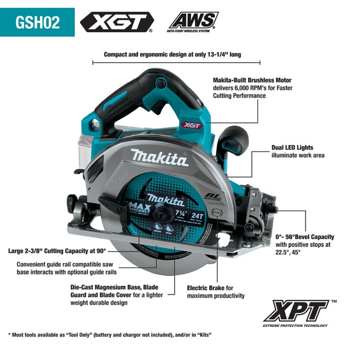 Makita 40V max XGT® Brushless Cordless 7-1/4 Circular Saw Kit, AWS®  Capable (4.0Ah)