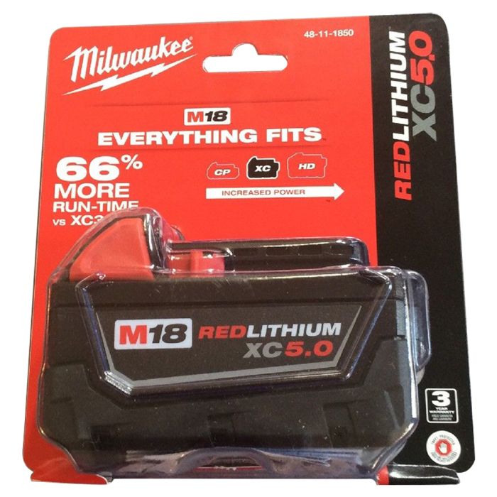 Milwaukee 48 11 1850 M18 Fuel Redlithium 18V XC5.0Ah Extended Capacity Battery Pack burnstools