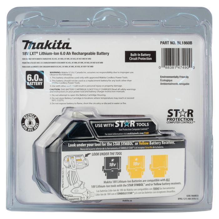 Makita BL1860B LXT 18V 6.0 Ah Lithium-Ion Battery | burnstools.com