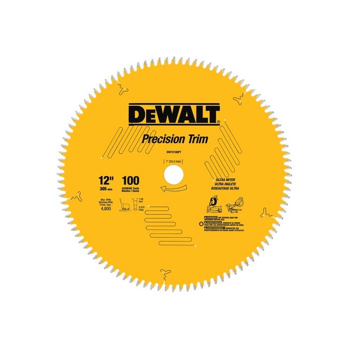 DeWalt DW72100PT 12 Carbide Tipped Precision Trim Miter Saw Blade burnstools