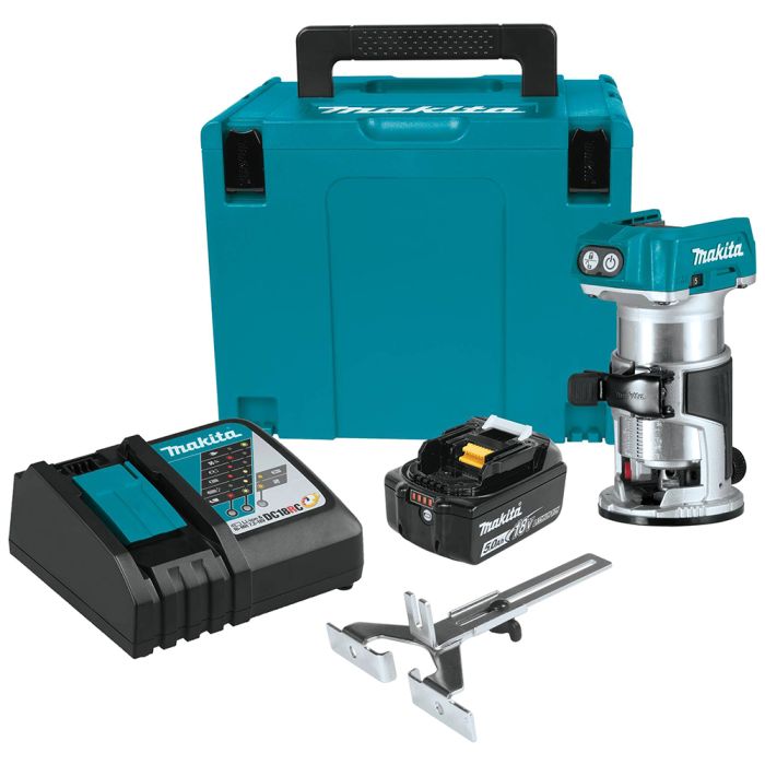 Makita XTR01T8J 18V Lithium Ion Cordless Compact Router Starter Kit 5.0 Ah Battery burnstools