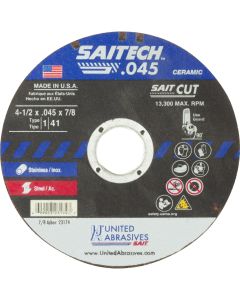 United Abrasives - SAIT 23174 Saitech 4-1/2" Cutting Wheel