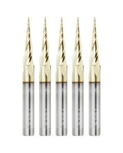 Amana Tool 46280-5 1/32" Tapered Angle Solid Carbide Up-Cut Spiral ZrN Coated Router Bit, 5 Piece