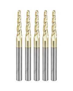 Amana Tool 46286-5 1/8" x 1/16" Tapered Angle Solid Carbide Up-Cut Spiral ZrN Coated Router Bit, 5 Piece