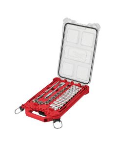 Milwaukee 48-22-9481 3/8” Drive Ratchet & Socket Set with Packout Low-Profile Compact Organizer - SAE