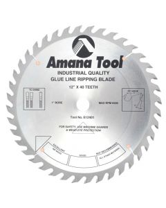 Amana Tool 612401 12" x 40T Carbide Tipped Glue Line Ripping Saw Blade