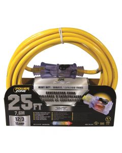 Powerzone ORP511825 Pro SJTOW 25' x 12/3" Extension Cord with Lighted Locking Connector