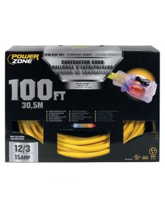 Powerzone ORP511835 Pro SJTOW 100' x 12/3" Extension Cord with Lighted Locking Connector