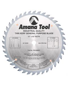 Amana Tool TB10400 10" x 40 TPI Carbide Tipped Thin Kerf General Purpose Saw Blade