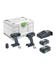 Festool 576494 TID 18 Impact Driver & T 18 HPC Drill/Driver Combo Kit, with (2) 4.0 Ah Batteries and Systainer3