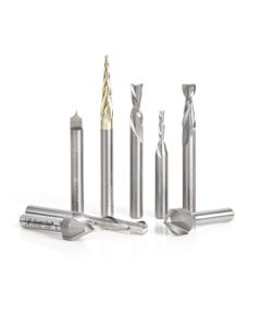 Amana Tool AMS-177 1/4" 8 Piece CNC V-Grooves, Point Roundover and Multi-Purpose Router Bit Set