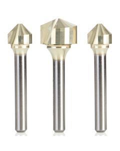 Amana Tool AMS-218 1/4" 3 Piece Carbide V-Groove ZrN Coated Router Bit Set