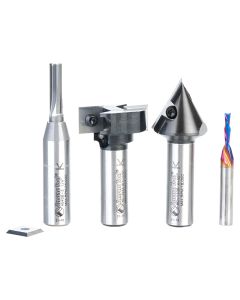 Amana Tool AMS-262 1/4" and 1/2" 4 Piece CNC Solid and Insert Carbide Simulated MDF Shaker Door Router Bit Set