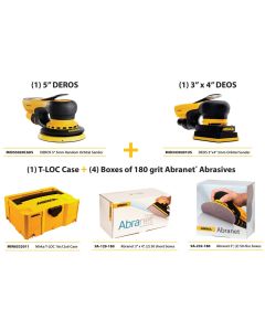 Mirka Promo Package: 5" DEROS Sander & DEOS 3" X 4" Orbital Sander, with T-LOC Systainer & 4 Boxes of 180-grit Abranet