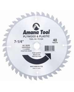 Amana Tool PC-620 7-1/4" Carbide Tipped Plywood and Plastic Saw Blade